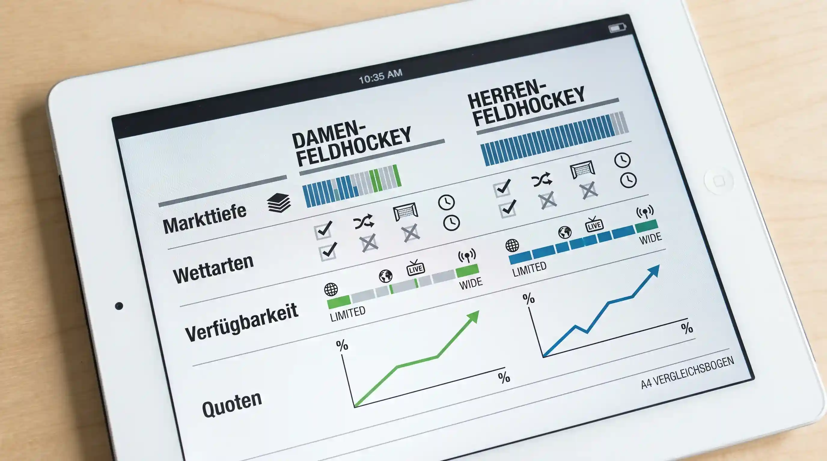 Marktvergleich Damen- und Herren-Feldhockey: Unterschiede in Markttiefe, Wettarten und Verfügbarkeit bei deutschen Buchmastern