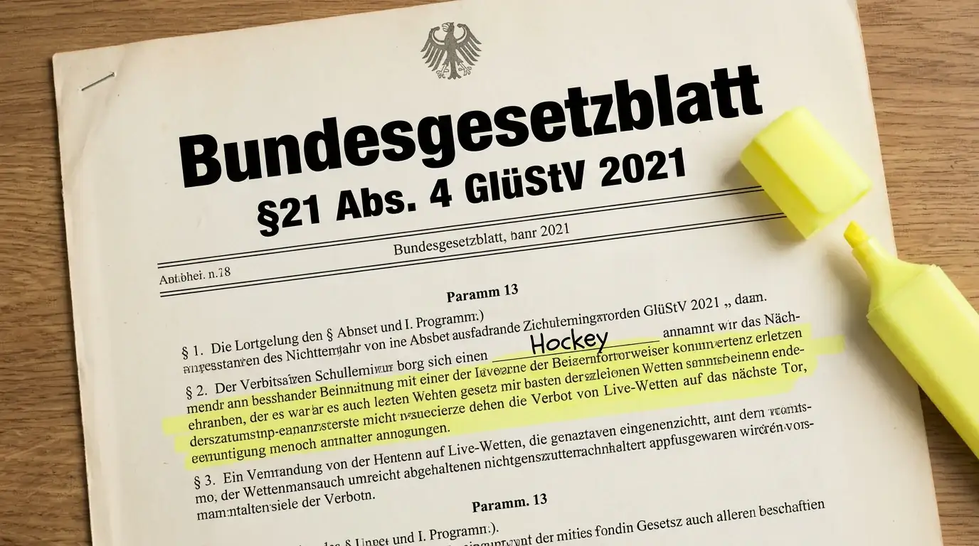 Gesetzestext §21 GlüStV 2021 mit Markierung der Hockey-spezifischen Live-Wetten-Einschränkungen