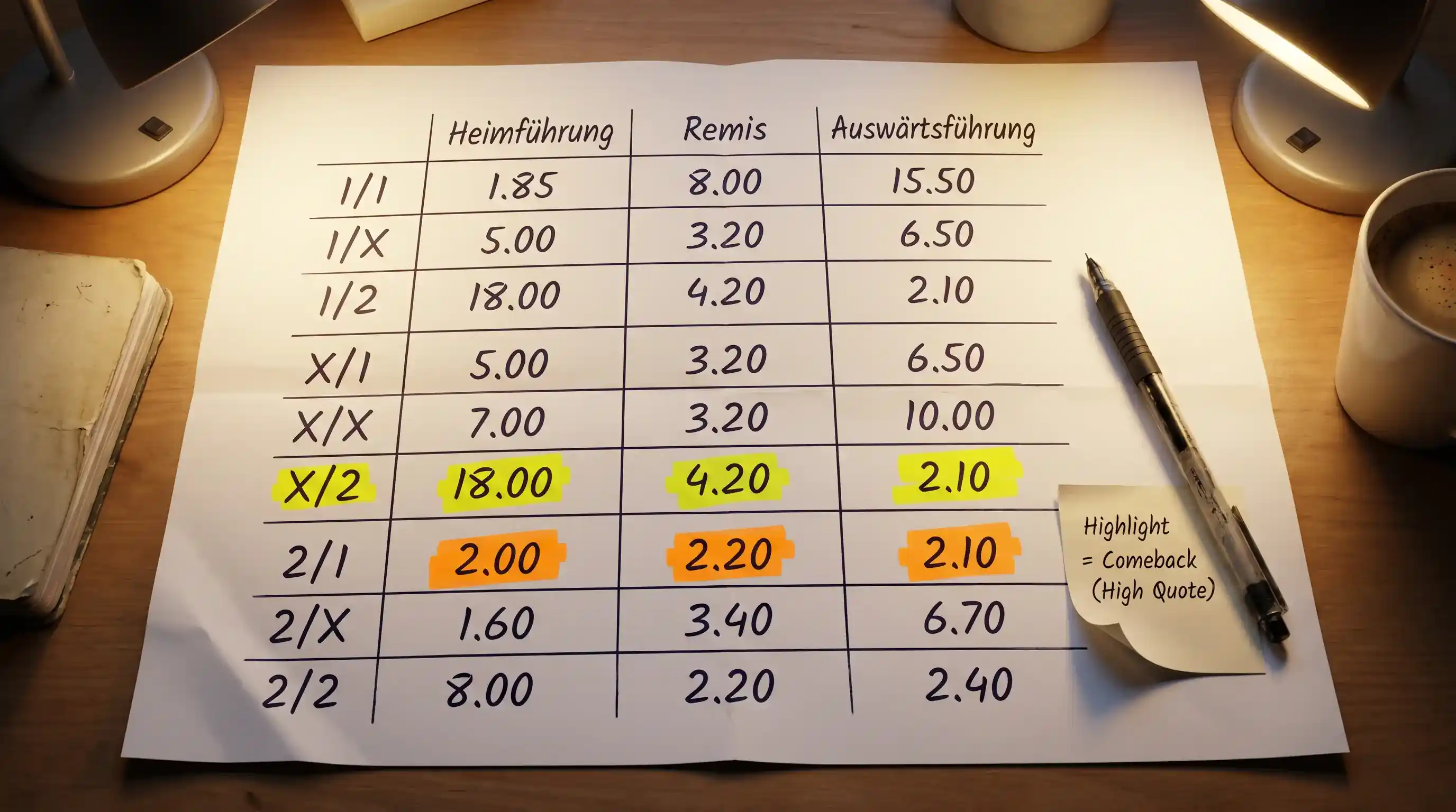 Aufbau des HZ-Endstand-Marktes im Feldhockey – Halbzeitstand nach Viertel 2 und Endstand nach vier Vierteln
