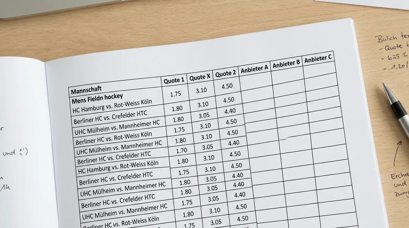 Feldhockey Herren-Kombiwetten Quoten bei deutschen Buchmastern: GGL-lizenzierte Anbieter mit Herren-Feldhockey-Märkten