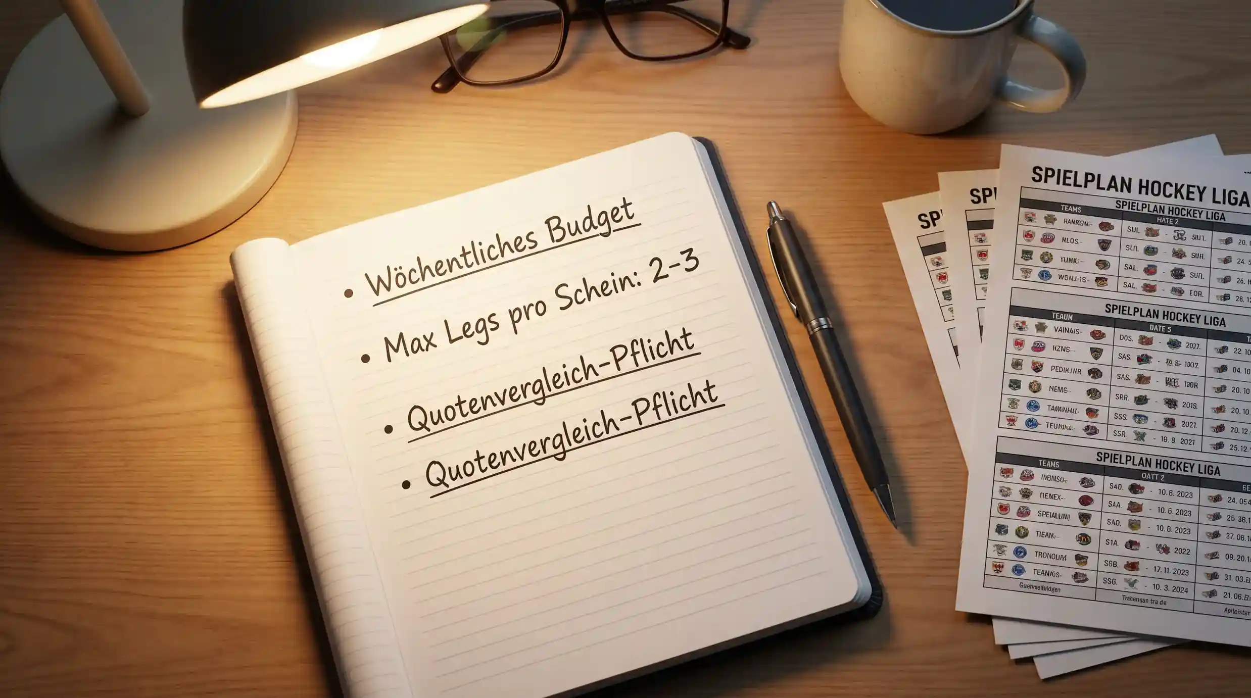 Strukturierter Wettplan mit festgelegten Limits für Feldhockey Kombiwetten auf Papier