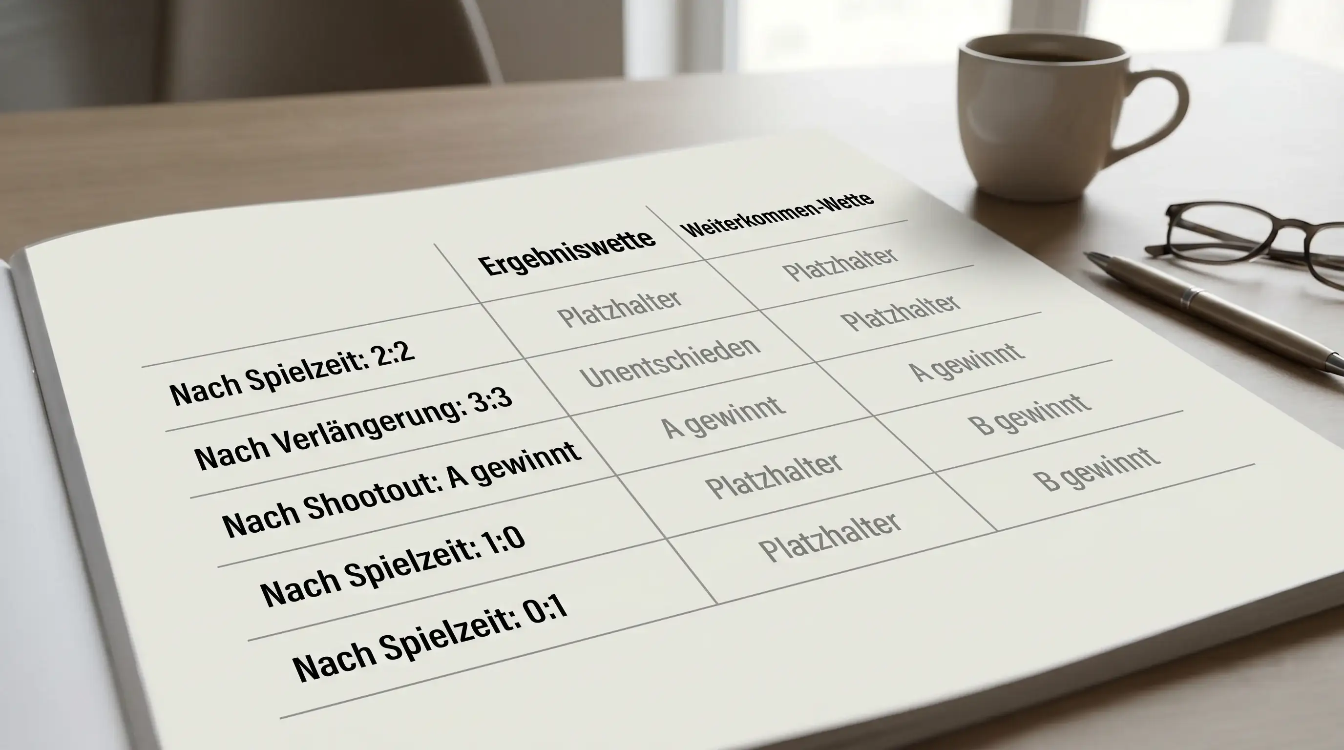 Vergleichstabelle Ergebniswette 1X2 versus Weiterkommen-Wette im Feldhockey bei K.o.-Spielen