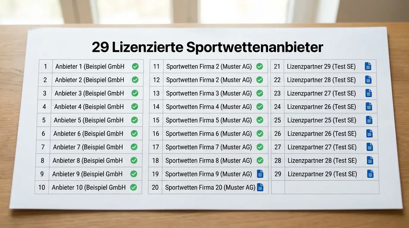 GGL-Whitelist mit 29 lizenzierten deutschen Sportwettenanbietern Stand 2025 Übersicht