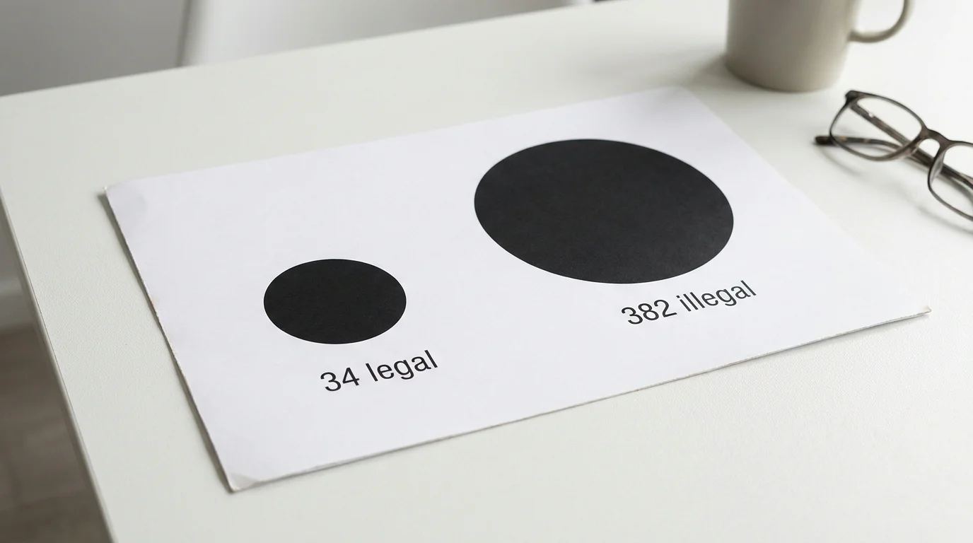Verhältnis legale zu illegalen Sportwetten-Webseiten in Deutschland 382 illegal versus 34 legal GGL 2024